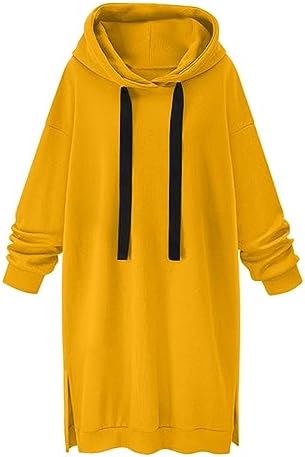 Akklian Womens Hoodie Sweatshirt Dress Knee Length Long Pullover Tops Split Hem Drawstring Hoodies Fall Winter Plush Sweater