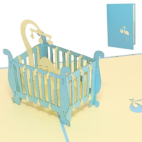 LINPOPUP Pop-Up Card, pop up card, birth, 3D card greeting card birth card crib boy baby, N99