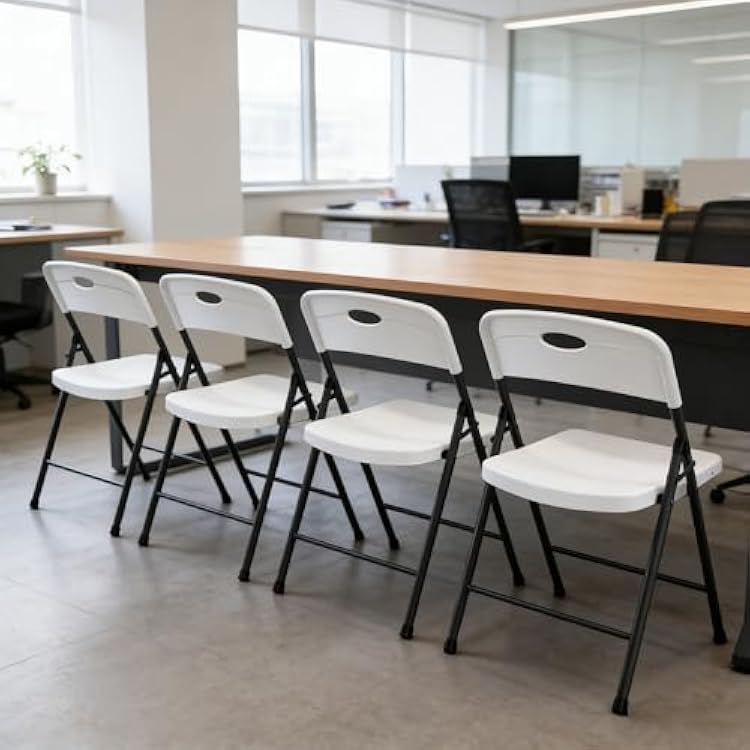 Folding Chair 6 Pack, Plastic Foldable Chairs with Reinforced Steel Frame, Portable Commercial Seating for Indoor Outdoor, Event, Wedding, Conference, White