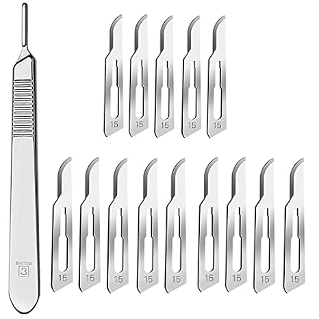 15 Pack Blades 15 and Scalpel Handle Stainless Steel, Size 15 Scalpel Blades with Knife Scalpel, High Carbon Steel Dermablade 15 Blades and Handle