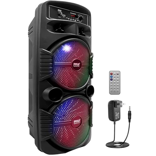 Pyle Portable Bluetooth PA Speaker System - 600W Rechargeable Outdoor Bluetooth Speaker Portable PA System w Dual 8 Subwoofer 1 Tweeter, Microphone In, Party Lights, USB, Radio, Remote - PPHP2835B