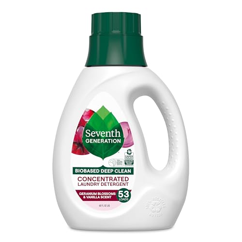Seventh Generation Concentrated Laundry Detergent, Stain Fighting Formula, Geranium Blossom & Vanilla, 40 oz 53 Loads
