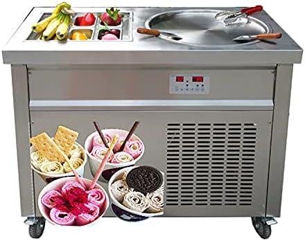 Kolice (22'' Dia) Commercial Single Round Pan + 6 Pre-Cooling Buckets Auto Defrost Instant ICE Cream Machine,Fry Ice Cream Machine,With Sneeze Guard
