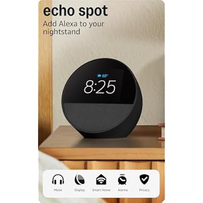 Amazon Echo Spot (newest model), Great for nightstands, offices and kitchens, Smart alarm clock, Designed for Alexa+, Black