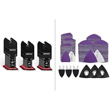 16PCS Japanese Teeth Oscillating Saw Blades Wood Cutting+ 266CS Zirconia Oscillating Tool Sanding Kit with 3 Triangle & 3 Finger Sanding Pads, 260 Detail Sandpapers for Corner Wood Plaster Sanding