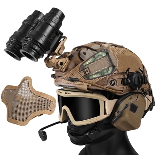 Tactical Helmet with Headset,Adjustable Helmet with Helmet Cover and Fcae Mask for Cosplay Military Tactical Airsoft Gear