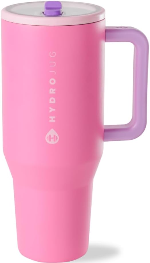 HydroJug Traveler 32oz, Insulated Tumbler with Handle & Straw, Pink Sugar