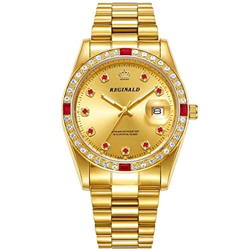 Reginald Mens Watches Hands Sapphire Full Gold Stainless Steel Quartz Dial Unisex Watch