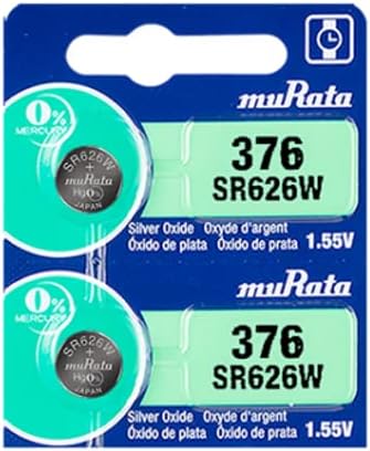 Murata 376 SR626W Battery 1.55V Silver Oxide Watch Button Cell - Replaces Sony 376 (2 Batteries)