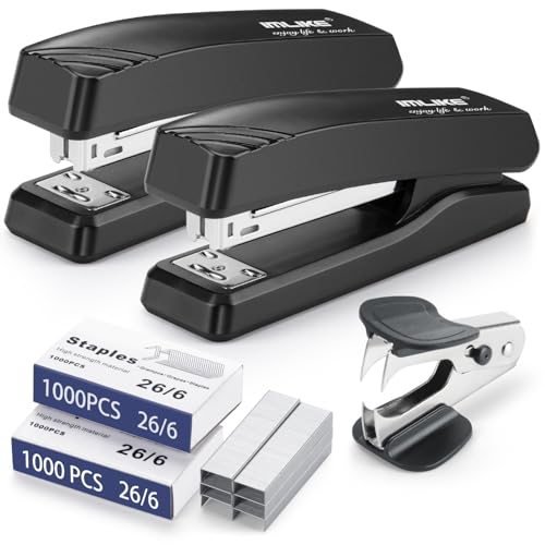 Desktop Office Stapler with 2000 Staples: IMLIKE Half Strip Desk Staplers, take 266 Staples 25 Sheets Capacity, Staple Remover, Non-Slip Base, Black, 2-Pack
