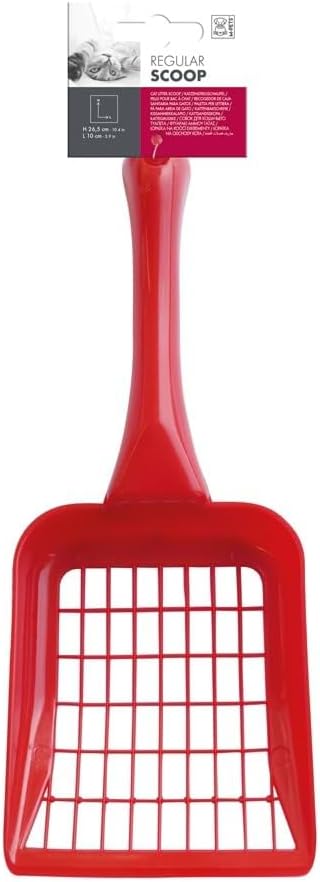 M-Pets Regular Plastic Cat Litter Scoop, Durable PP Kitty Litter Scooper with Easy-Grip Handle, Easy Clean Sifting Scoop for Cat Litter Box, Red