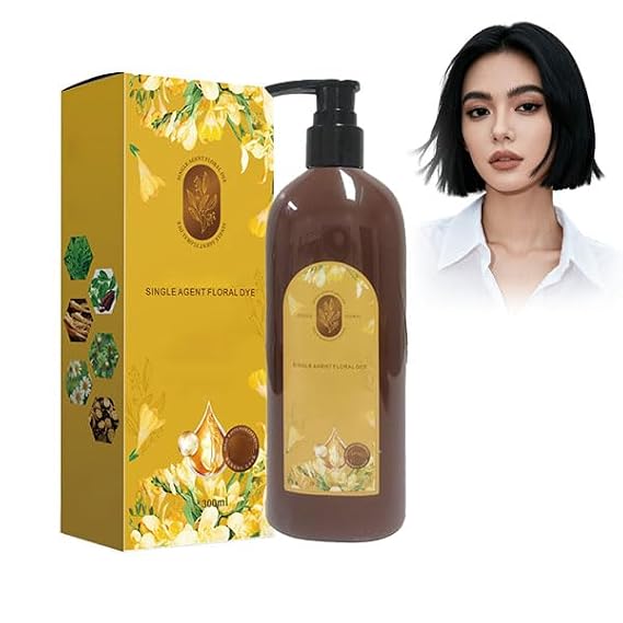 Nourishing Plant-Based Hair Color,Long-Lasting & Natural Hair Color Shampoo,Single Agent Floral Dye,Shampoo Hair Colorant For Gray Hair Coverage Women And Men (Natural Black)