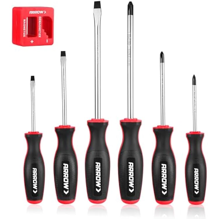 ARROW 7-Piece Magnetic Screwdriver and MagnetizerDemagnetizer Set, Premium Cr-V Steel Screwdriver Set with Non-Slip Grip, Magnetic Phillips and Flathead Tips, for Home Improvement