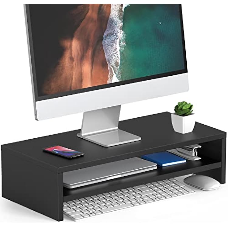 FITUEYES Monitor Stand - 2 Tier Computer Monitor Riser with 21.3 Inch Shelf, Wood Desktop Stand for Laptop Computer Screen, Desk Organization, Office Supplies