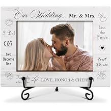 Wedding Wooden Photo Frame Wedding Gifts Mr And Mrs Gifts for Newlywed Couples, Wooden Photo Frame with Iron Stand for Tabletop or Desktop Display, Home Table Decoration (4x6" Horizontal Photo) - 30