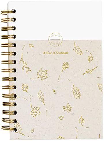 Promptly Journals, My Gratitude Journal: A Year of Thankfulness (Gold Leaf, Tan, Linen) | Daily Gratitude Journal | Self-Care Journal | Mental Health