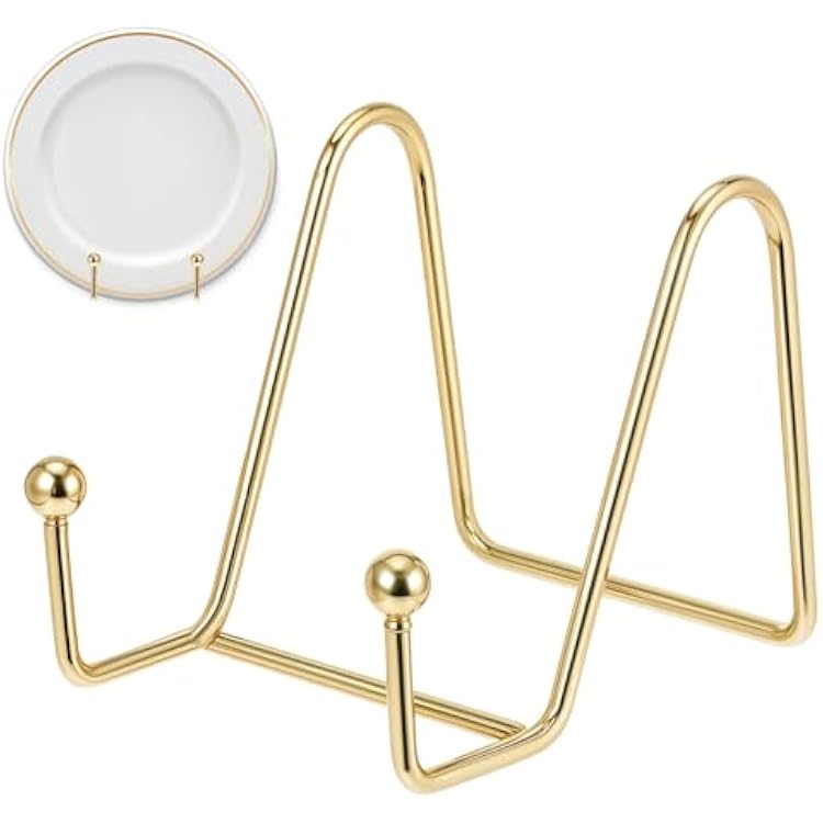 1 Pcs 3.5 Inch Plate Holder Easel Display Stand Table Top Display Metal Frame Holders Decorative Plate for Book Picture Photo and Platter Gold