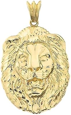 14k Yellow Gold Sparkle-Cut Lion Head Statement Pendant Charm - Choice of Size (S, M, or L)