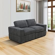BLUECC Corduroy Sofa, Comfortable Modern Upholstered Couch with Soft Plush Fabric for Living Room, Apartment, Office, or Home (2, Dark Grey)