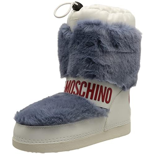 Love Moschino Womens Winter Ankle Boots Faux Fur BlueWhite Sz. 56 3536