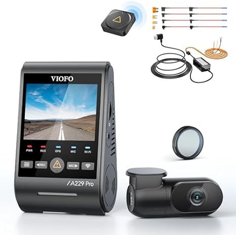 Bundle: VIOFO A229 Pro 2CH + Remote Control + Hardwire Kit with 8pcs Fuse Tap 4K HDR Dash Cam, Dual STARVIS 2 IMX678 IMX675, 4K+2K Front and Rear Car Camera, 2 Channel with HDR, 5GHz Wi-Fi