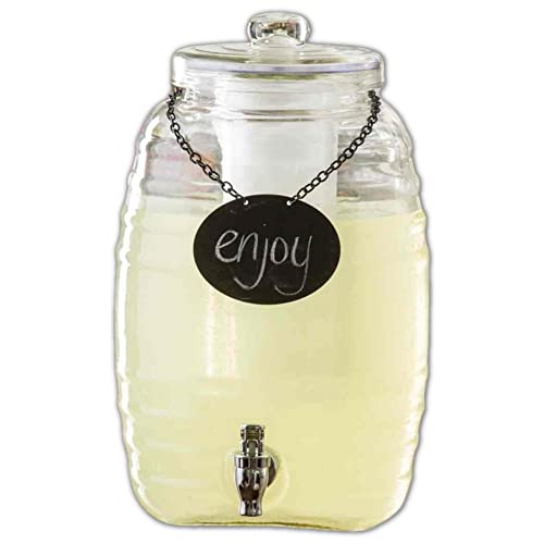 TableCraft BDG1000 Beehive Glass Beverage Dispenser, 2.5 Gal, Clear Soda Lime Glass, Retro-Inspired Design with Chrome-Plated Faucet & Chalkboard Necklace, 9 x 10.75 x 14.5