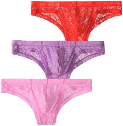 Mens Lace Transparent Bikini Briefs Low Waist Translucent Bulge Pouch Underwear