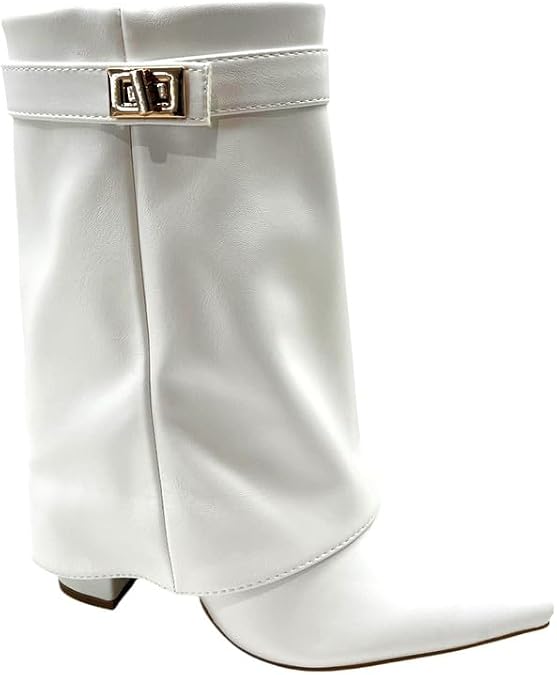 sole london LADIES Women's Ankle Fold Over Buckle Fashion Zip Pointed Block Heel Boots – Stylish Ruched Design – Comfortable Mid-Block Heel – Faux Leather & Faux Suede