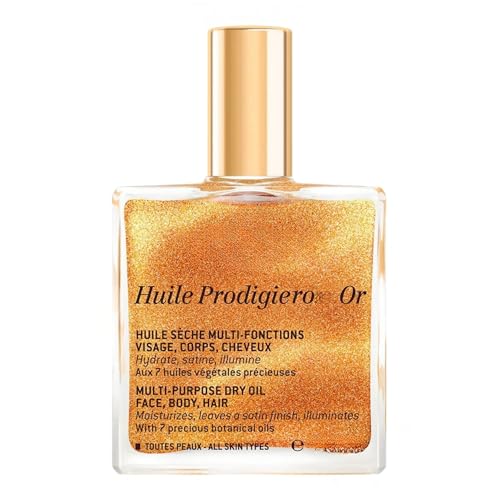Prodigiero Huile Shimmer Multi-Purpose Dry Oil UXE - Luxurious Radiant Glow and Hydration for Face, Body & Hair 1.6 Fl Oz