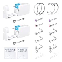 QWALIT 2pcs Nose Piercing Kit with Nose Rings and Disposable Piercing Gun