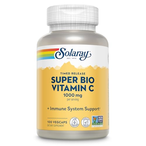 SOLARAY Super Bio Buffered Vitamin C 1000mg, Two-Stage, Timed Release Vitamin C with Bioflavonoids, Immune Support Supplement - High Absorption, Vegan, 50 Servings, 100 VegCaps