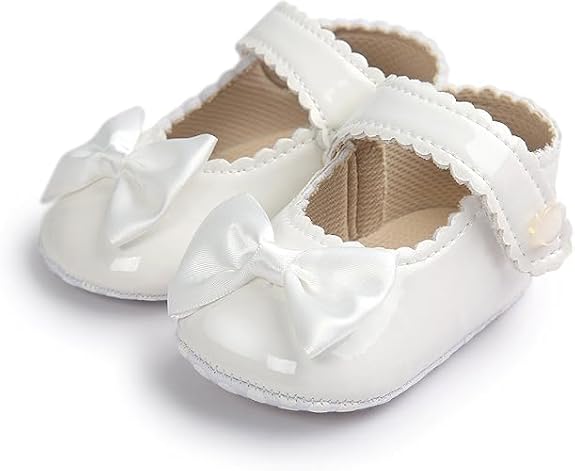 ohsofy Infant Baby Girls Mary Jane Flats Non-Slip Bowknot Princess Wedding Dress Shoes Toddler Crib Shoes