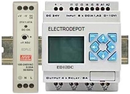 PLC 24V Mini Programmable Logic Controller w Power Supply, Automation Software, Programming Interface USB - RS232