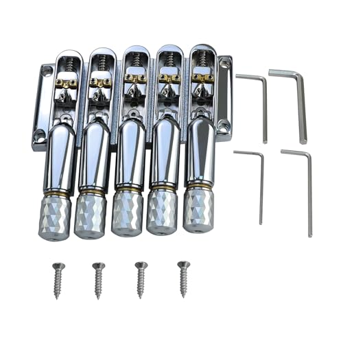 Chrome Headless Electric Bass Bridge 5 String Bass Bridge with Brass Saddles Bass Parts Replacement for 5 String Headless Bass