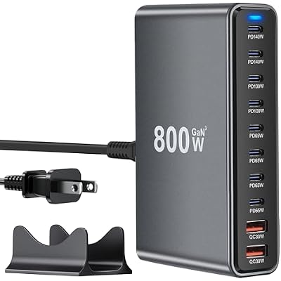 USB C Charger Block 800W GaN USB C Charging Station, 10-Port Fast Charger Hub with Multiple Power Outputs, Compatible with Laptop, MacBook, iPad, iPhone 1716151413Pro Max, Samsung Galaxy S24 S23