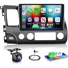 Podofo 4G+64G Car Radio for Honda Civic 2006-2011 Stereo 10.1 inch in-Cell Screen Full Touchscreen Wireless CarPlay/Android Auto Android 15 Bluetooth DSP FM/RDS GPS WiFi SWC AHD Backup Camera