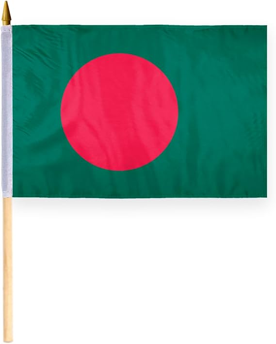 AGAS Bangladesh Stick Flag 12x18 inch mounted onto 24 inch Wood Pole - Printed Single Sided on Polyester