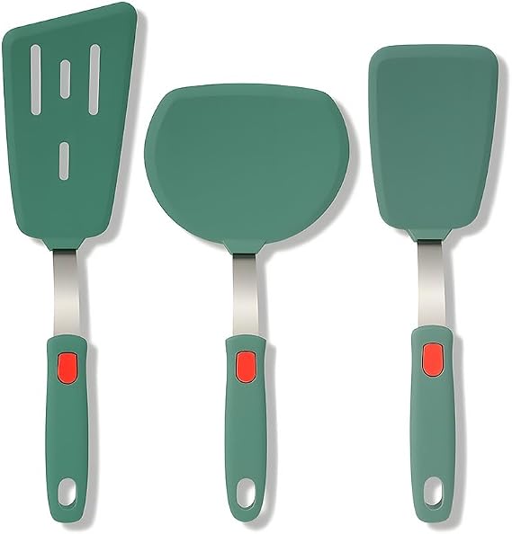 Brigii Silicone Spatula Turner Set of 3, Heat Resistant Kitchen Utensils | 430 stainless steel core, platinum silicone, BPA-free, heat resistant to 600F, nonstick pan safe, dishwasher safe