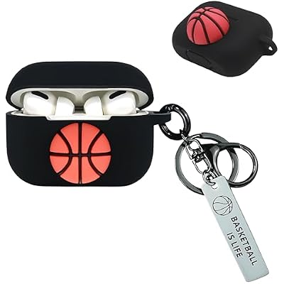 Wonhibo for Airpods Pro Case for Men Boys,Silicone Sport Cool Black Cover for Airpod Pro 2019 with Keychain Basketball