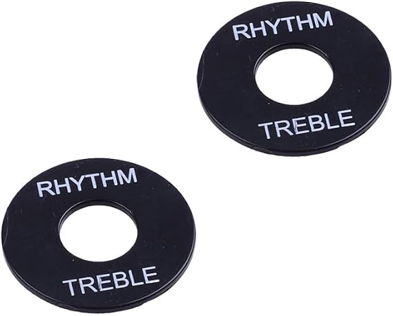 Pro Self Adhesive LP Guitar Toggle Switch Plate Washer Pickup Switch Rhythm Treble Ring for USA Les Paul Style Electric Guitar, Black with White Words (Set of 2)