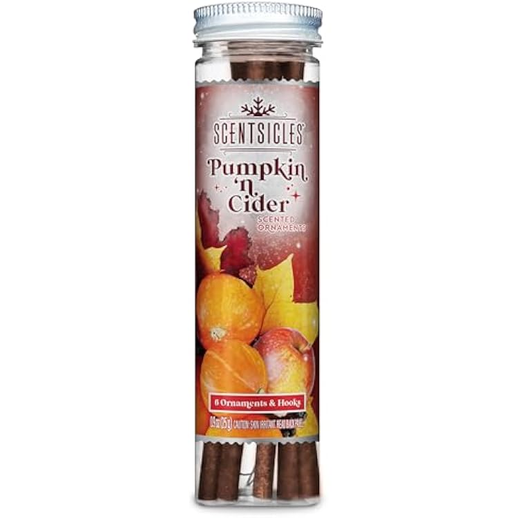 Scentsicles Pumpkin n Cider Scented Christmas Ornaments with Hooks - 1 Bottle 6 Sticks Total