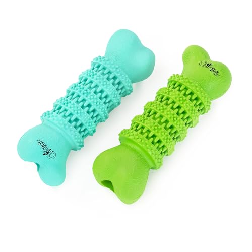 CHIWAVA 2 Pack 5.1 Rubber Bones Dental Dog Toy Bone Stick Teeth Cleaning for Small Dogs Assorted Color