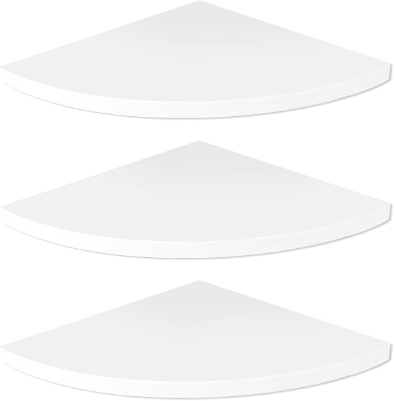 3pcs/6pcs White Corner Shelf, 20cm Wood Wall Mounted Floating Corner Shelf, Minimalist Round End Floating Speaker Shelfs with Fixtures Included for Bedroom Kitchen, Living Room, Bathroom(3pcs)