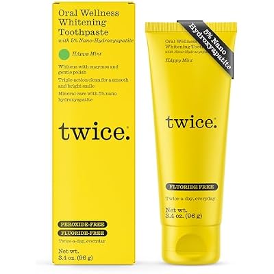 Twice 5% Nano Hydroxyapatite Whitening Toothpaste - Fluoride & Peroxide Free, Vegan, Gentle Triple-Action Clean for Everyday Oral Care - Happy Mint - 3.4oz