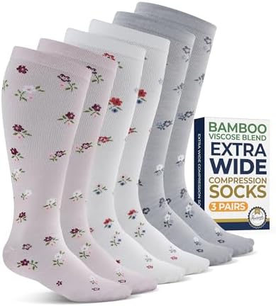 Pembrook 3 Pairs Plus Size Compression Socks Wide Calf - Bamboo Viscose Compression Socks for Women Wide Calf