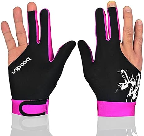 Man Woman Elastic 3 Fingers Show Gloves for Billiard Shooters Carom Pool Snooker Cue Sport - Wear on The Right or Left Hand 1PCS Pink, M