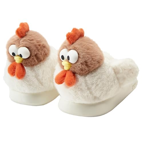Halemet Cute Chicken Slippers for Women Cartoon Animal Slippers for Women Cozy Plush Non-Slip House Slipper Indoor Outdoor