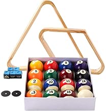 Billiard Balls Set, Pool Table Triangle Ball Rack and 9-Ball Diamond Rack (Wood), 5 Cue Chalks and 2 Table Spot Stickers - Pool Table Accessories