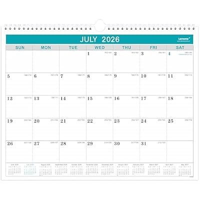 Lemome Calendar 2026-2027 Office Home Planning & Organizing, July 2026 to December 2027, Thick Paper, Julian Date, Large Monthly Wall Hanging Spiral Planner for Family and Work - Green 11.5 x 14.6