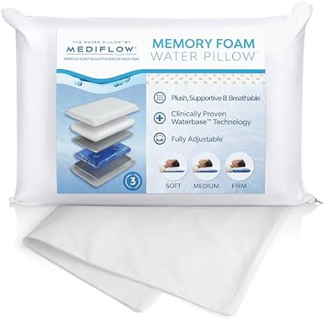 Mediflow Memory Foam Water Pillow & 100% Cotton Pillowcase Pack